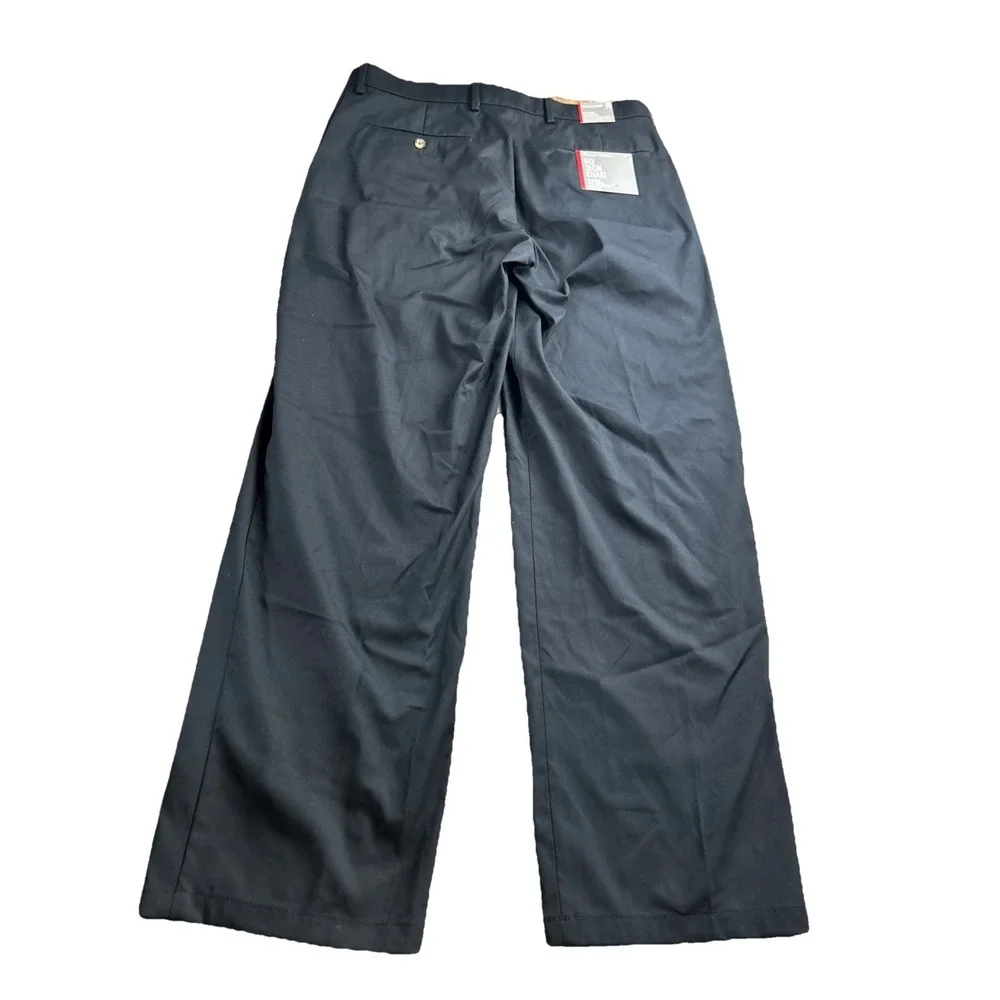 Falls Creek No Iron Khaki Pants 36x32 Mens Black Flat Front Classic Stretch